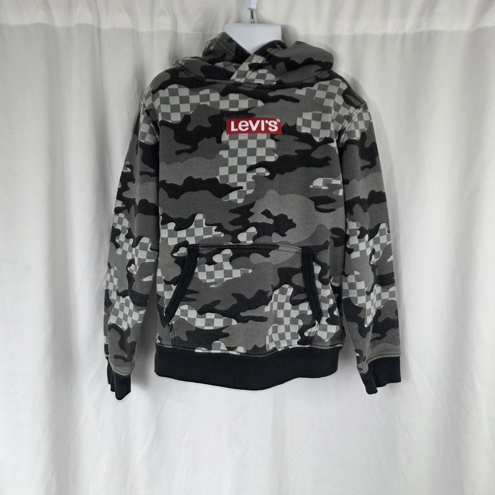 Levi's Hoodie Kids 6-7 Years Gray Camo Logo Fleece Pullover Sweatshirt